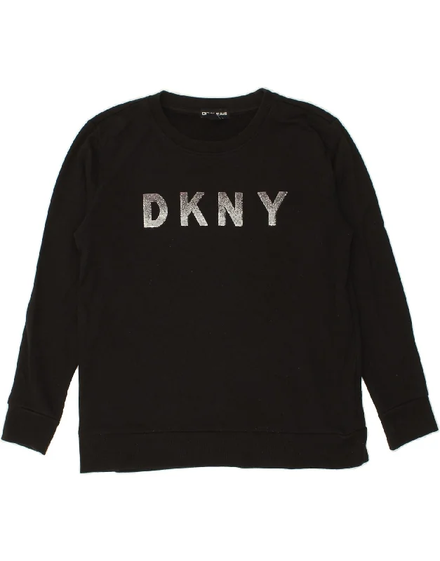 DKNY Womens Oversized Graphic Sweatshirt Jumper UK 10 Small Black Cotton