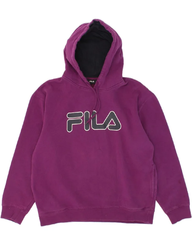 FILA Womens Graphic Hoodie Jumper UK 16 Large Purple Cotton