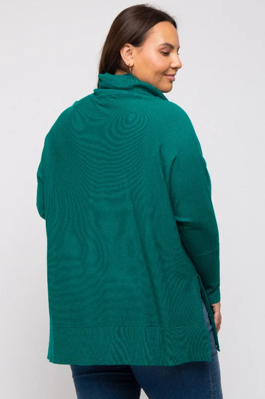 Forest Green Cowl Neck Dolman Sleeve Plus Sweater