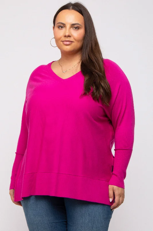 Fuchsia Knit Long Dolman Sleeve Plus Top