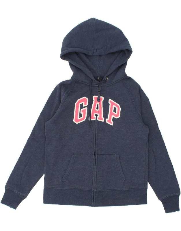 GAP Womens Graphic Zip Hoodie Sweater UK 14 Large Navy Blue Cotton