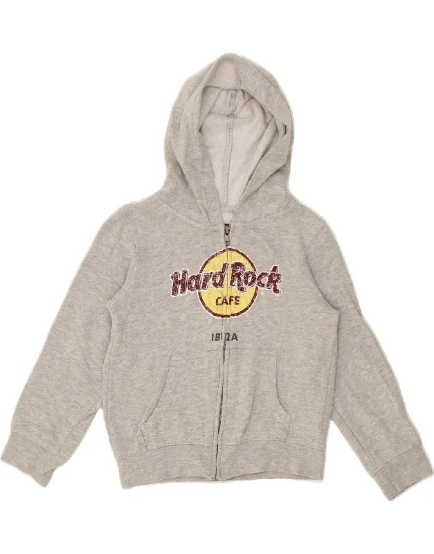 HARD ROCK CAFE Boys Ibiza Graphic Zip Hoodie Sweater 6-7 Years Small Grey