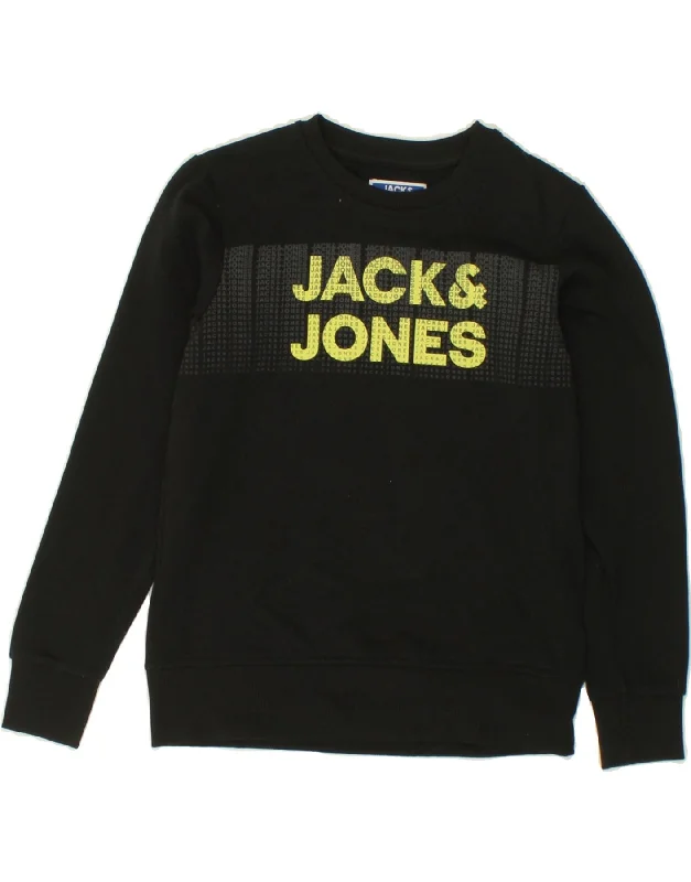 JACK & JONES Boys Graphic Sweatshirt Jumper 8-9 Years Black Cotton