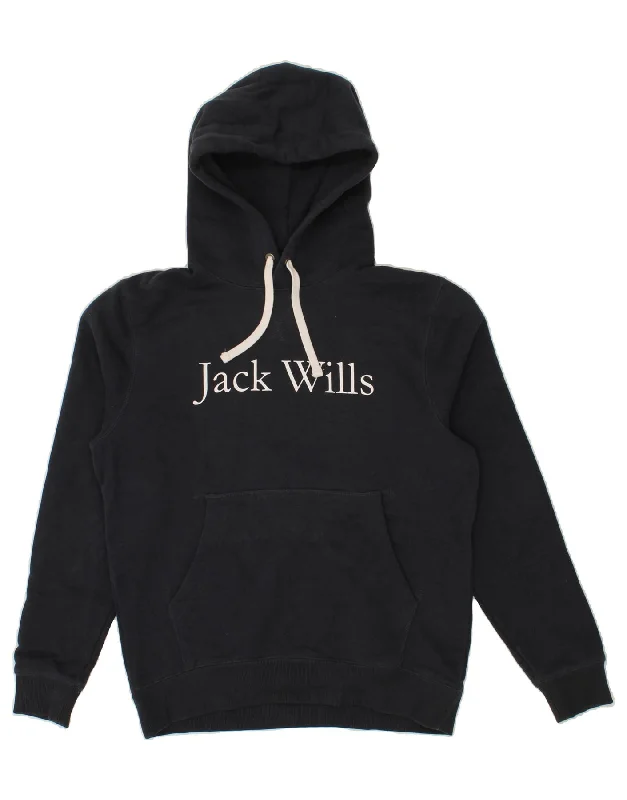 JACK WILLS Mens Graphic Hoodie Jumper Medium Navy Blue Cotton