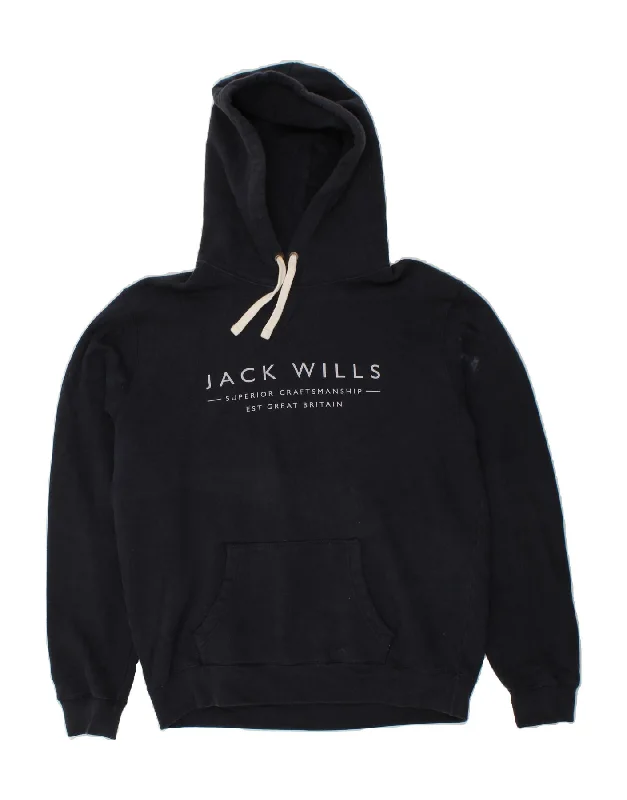 JACK WILLS Mens Graphic Hoodie Jumper Medium Navy Blue Cotton