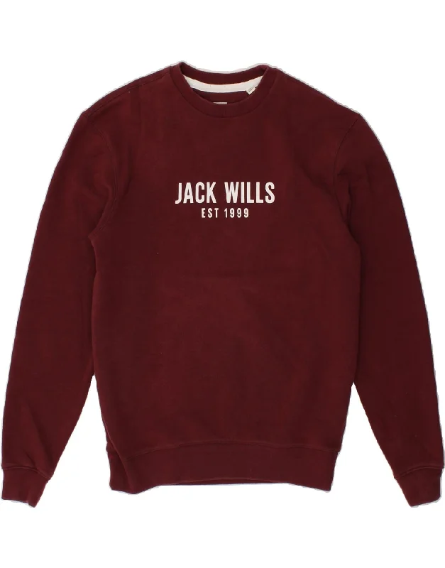 JACK WILLS Mens Graphic Sweatshirt Jumper XS Burgundy Cotton