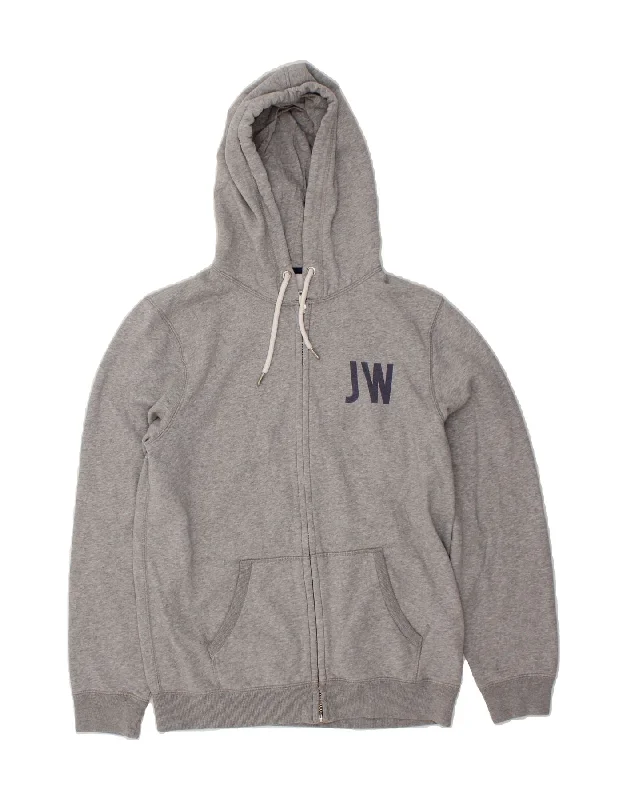 JACK WILLS Mens Graphic Zip Hoodie Sweater Medium Grey Cotton