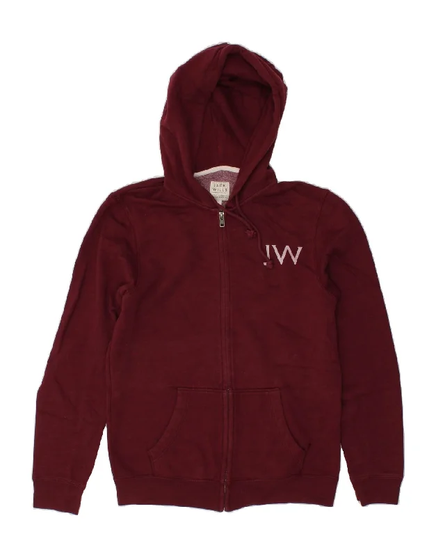 JACK WILLS Mens Graphic Zip Hoodie Sweater Small Burgundy Cotton