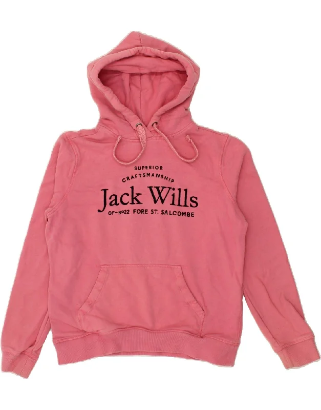 JACK WILLS Womens Graphic Hoodie Jumper UK 12 Medium Pink Cotton