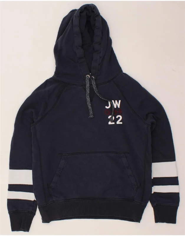 JACK WILLS Womens Graphic Hoodie Jumper UK 8 Small Navy Blue Cotton