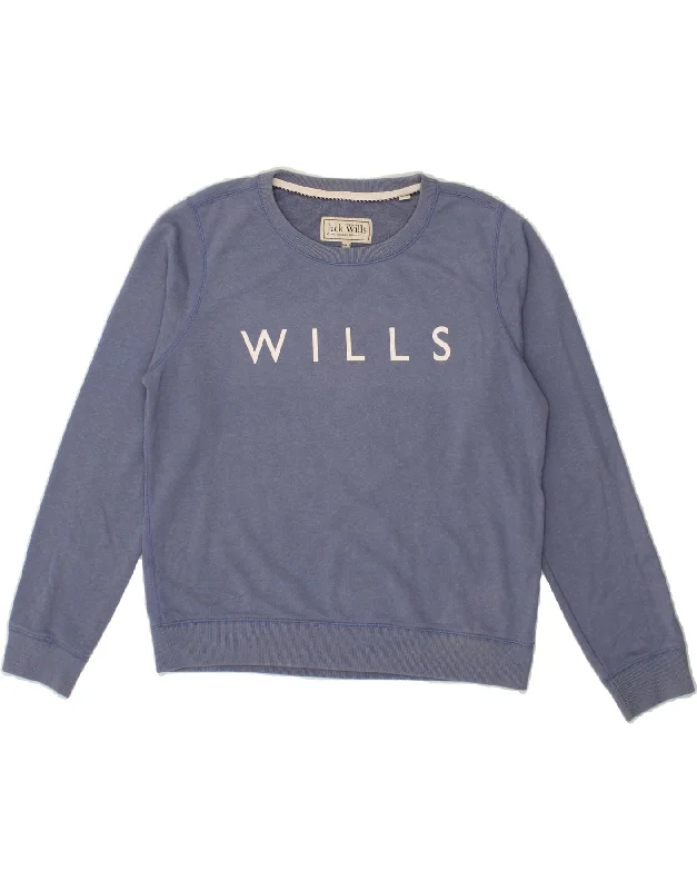 JACK WILLS Womens Graphic Sweatshirt Jumper UK 14 Large  Blue Cotton