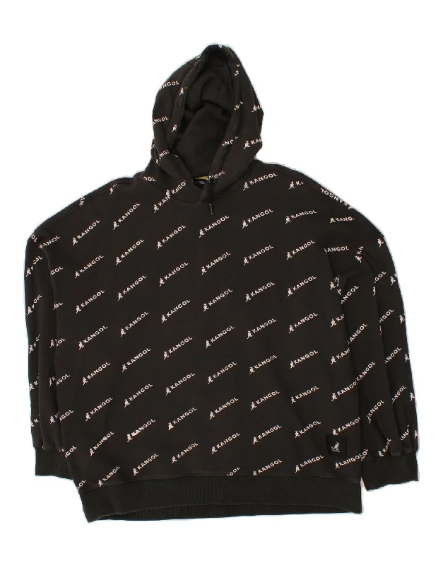 KANGOL Womens Oversized Graphic Hoodie Jumper UK 14 Large Black Cotton