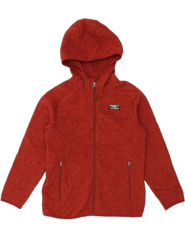 L.L.BEAN Boys Zip Hoodie Sweater 10-11 Years Medium Red Polyester