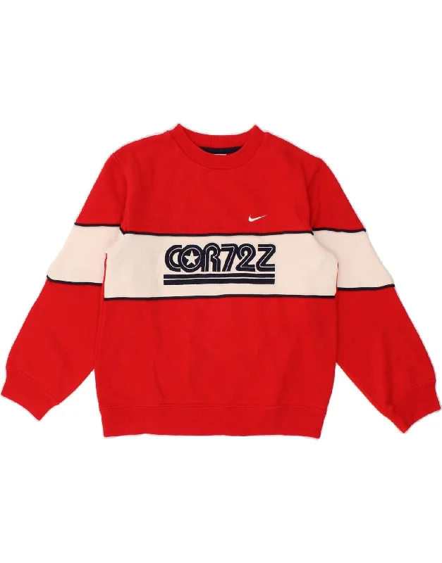 NIKE Boys Cor72z Graphic Sweatshirt Jumper 8-9 Years Small Red Colourblock