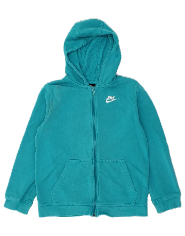 NIKE Boys Standard Fit Zip Hoodie Sweater 10-11 Years Medium Blue Cotton