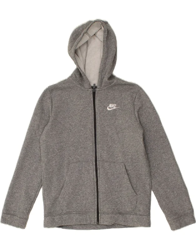 NIKE Boys Standard Fit Zip Hoodie Sweater 12-13 Years Large  Grey Cotton