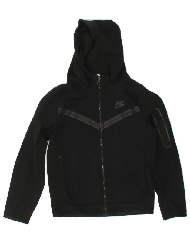 NIKE Boys Zip Hoodie Sweater 10-11 Years Medium Black Cotton