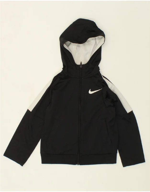 NIKE Boys Zip Hoodie Sweater 5-6 Years Medium Black Colourblock Polyester