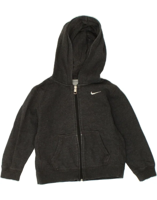 NIKE Boys Zip Hoodie Sweater 5-6 Years Medium Grey Cotton