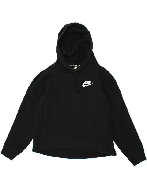 NIKE Womens Graphic Hoodie Jumper UK 14 Medium Black Cotton