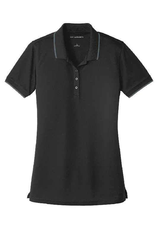 Port Authority Womens Dry Zone Moisture Wicking Short Sleeve Polo Shirt - Deep Black/Graphite Grey