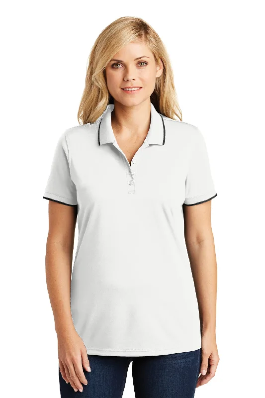 Port Authority Womens Dry Zone Moisture Wicking Short Sleeve Polo Shirt - White/Deep Black - Closeout