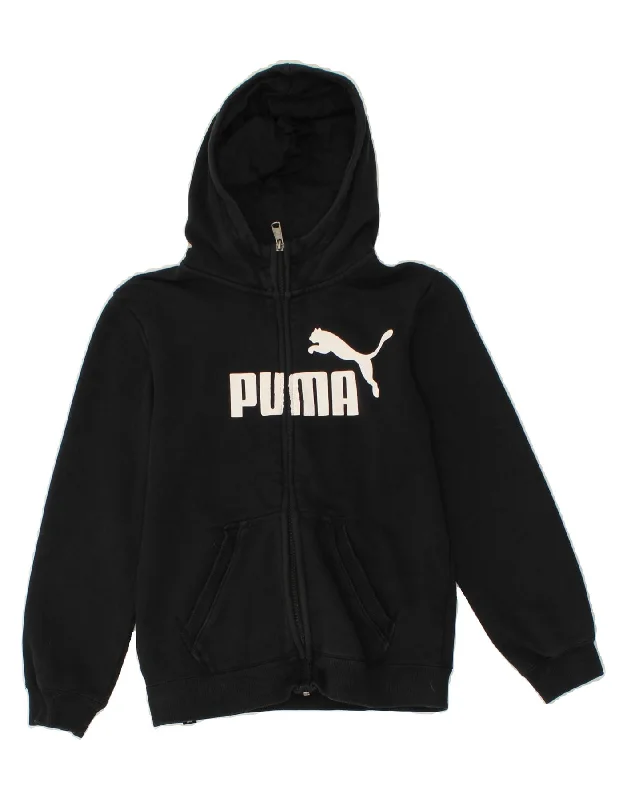 PUMA Boys Graphic Zip Hoodie Sweater 11-12 Years Large  Black Cotton