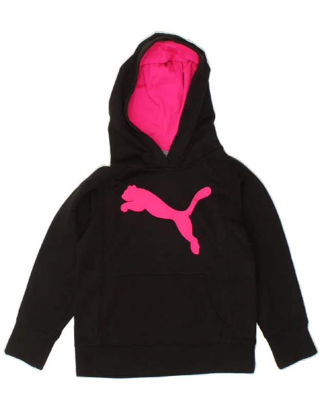 PUMA Girls Graphic Hoodie Jumper 7-8 Years Small Black Polyester