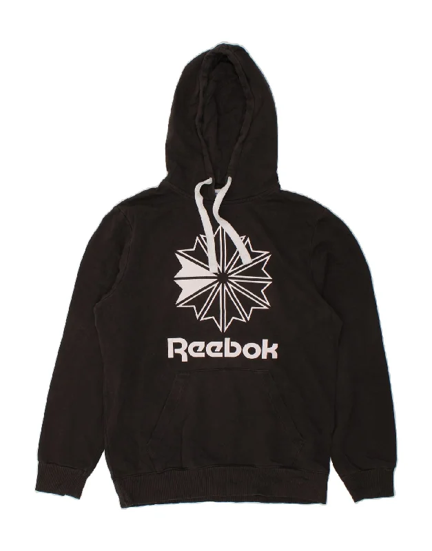 REEBOK Mens Graphic Hoodie Jumper Medium Black Cotton