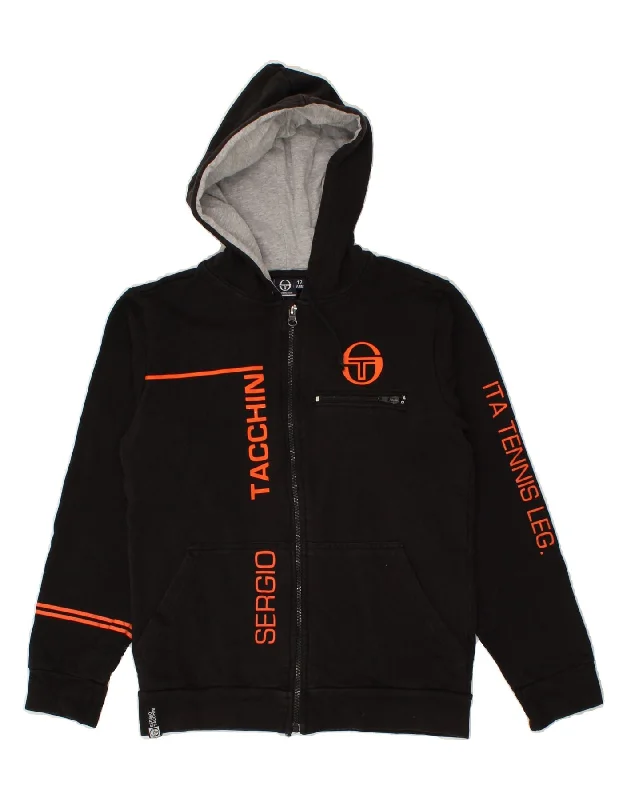 SERGIO TACCHINI Boys Graphic Hoodie Jumper 11-12 Years Black Cotton