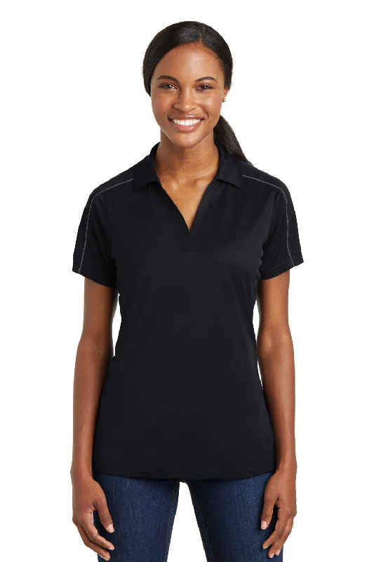 Sport-Tek Womens Sport-Wick Moisture Wicking Short Sleeve Polo Shirt - Black/Iron Grey