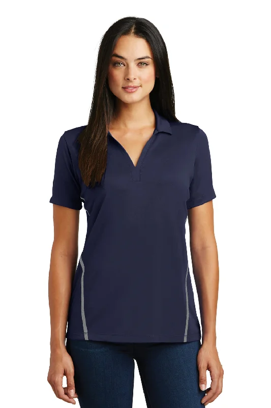 Sport-Tek Womens Tough Moisture Wicking Short Sleeve Polo Shirt - True Navy Blue/Heather Grey - Closeout