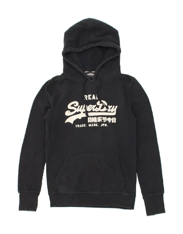 SUPERDRY Mens Graphic Hoodie Jumper Medium Navy Blue Cotton