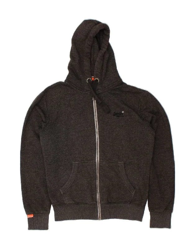 SUPERDRY Mens Zip Hoodie Sweater Large Grey Cotton