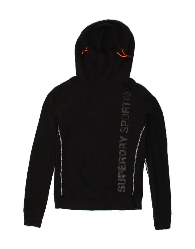 SUPERDRY Womens Graphic Hoodie Jumper UK 6 XS Black Cotton