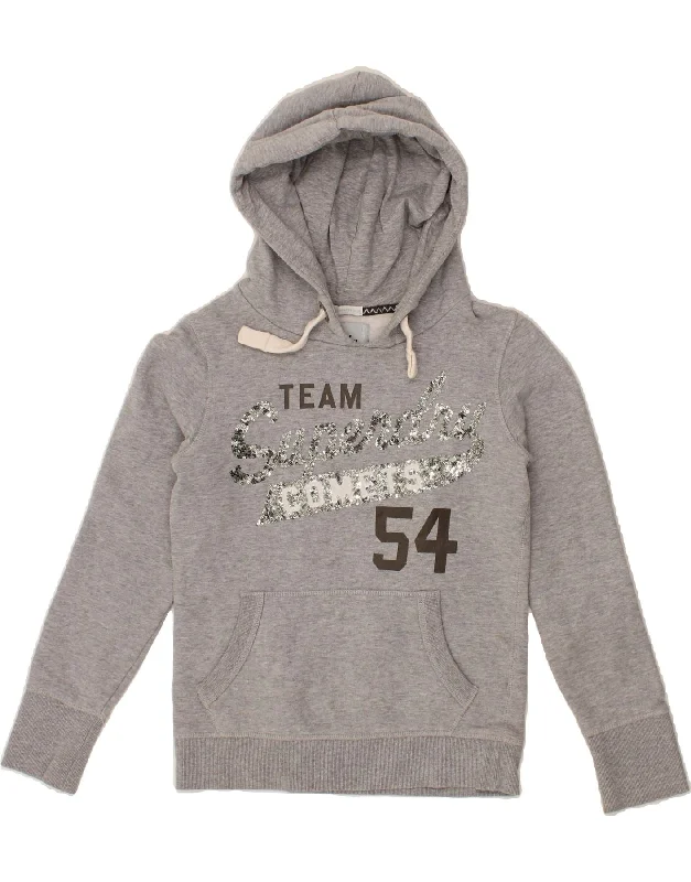 SUPERDRY Womens Graphic Hoodie Jumper UK 6 XS Grey Cotton