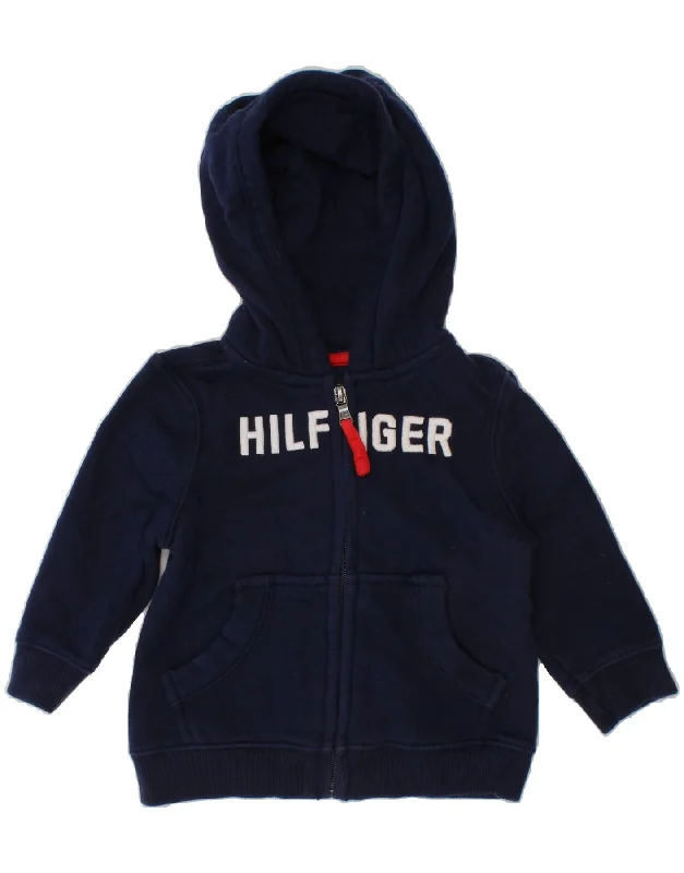 TOMMY HILFIGER Baby Boys Graphic Zip Hoodie Sweater 12-18 Months Navy Blue