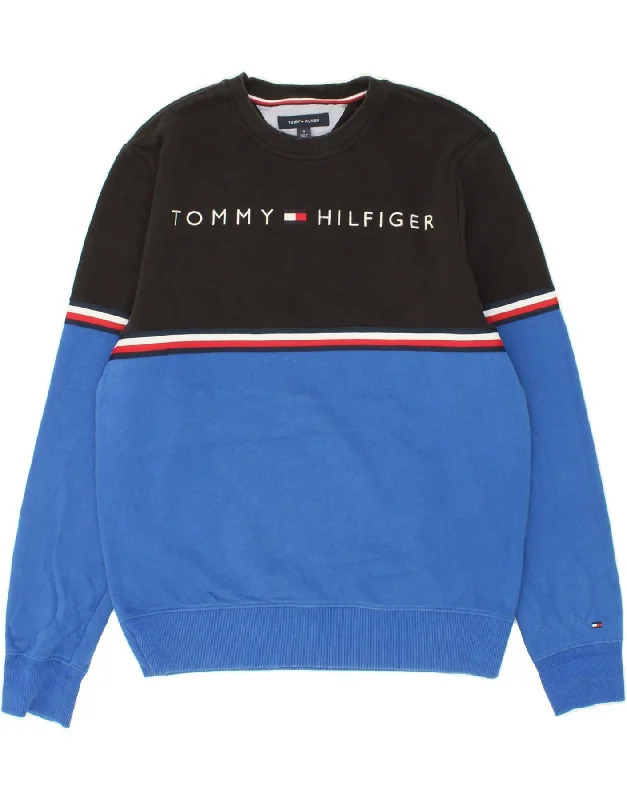 TOMMY HILFIGER Mens Graphic Sweatshirt Jumper Medium Black Colourblock