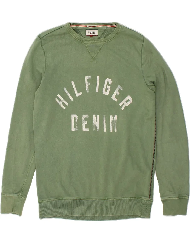 TOMMY HILFIGER Mens Graphic Sweatshirt Jumper Medium Green Cotton