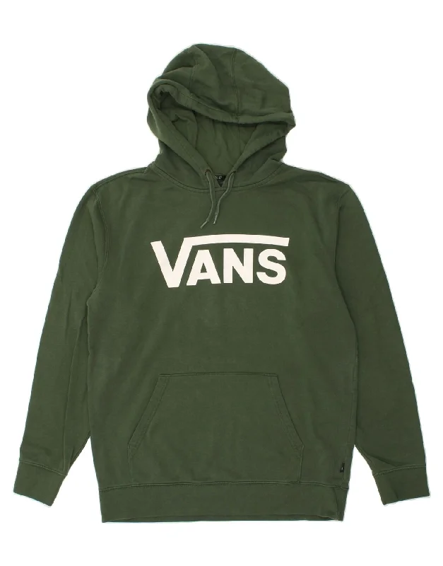 VANS Mens Graphic Hoodie Jumper Large Green Cotton