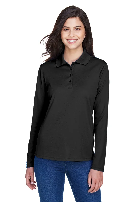 Core 365 Womens Pinnacle Performance Moisture Wicking Long Sleeve Polo Shirt - Black