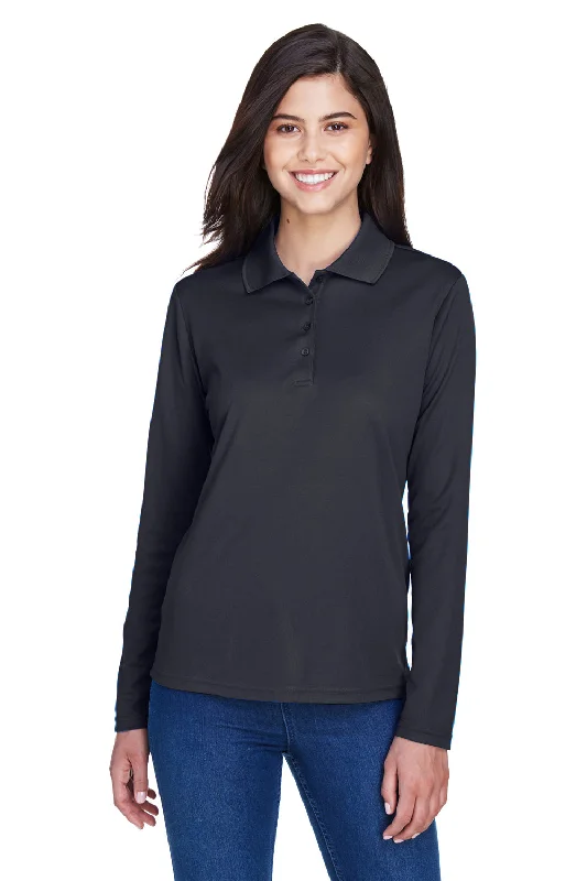 Core 365 Womens Pinnacle Performance Moisture Wicking Long Sleeve Polo Shirt - Carbon Grey