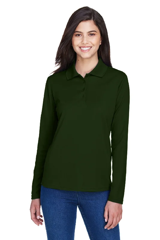 Core 365 Womens Pinnacle Performance Moisture Wicking Long Sleeve Polo Shirt - Forest Green