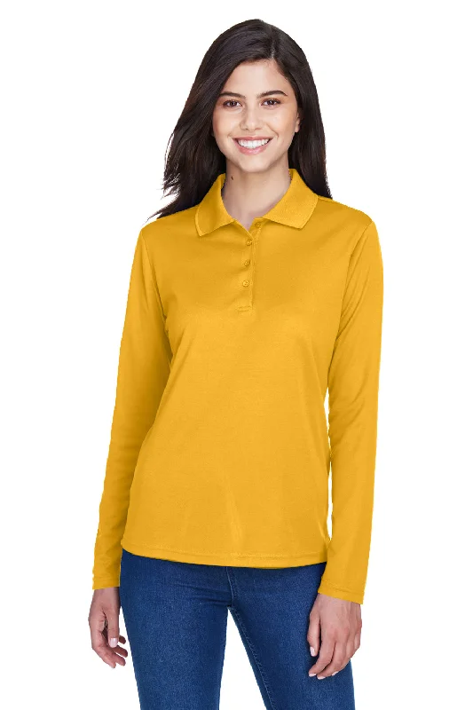 Core 365 Womens Pinnacle Performance Moisture Wicking Long Sleeve Polo Shirt - Campus Gold