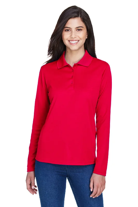 Core 365 Womens Pinnacle Performance Moisture Wicking Long Sleeve Polo Shirt - Classic Red