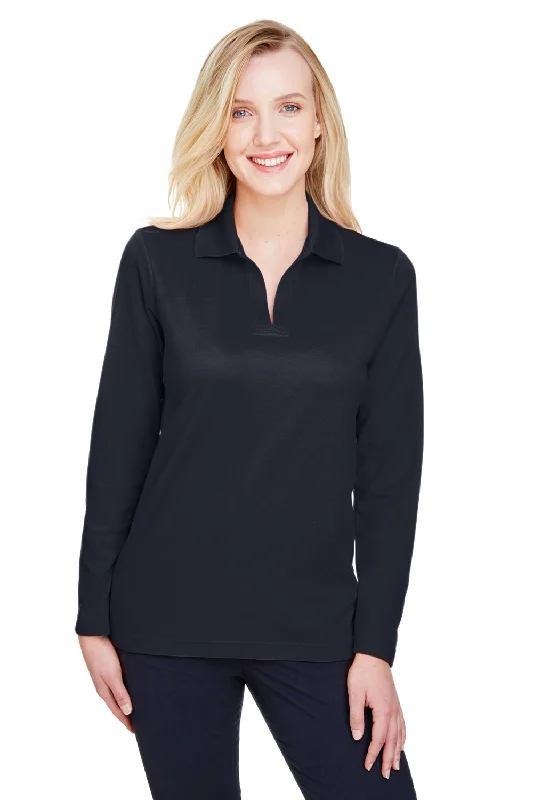 Devon & Jones Womens CrownLux Performance Moisture Wicking Long Sleeve Polo Shirt - Black