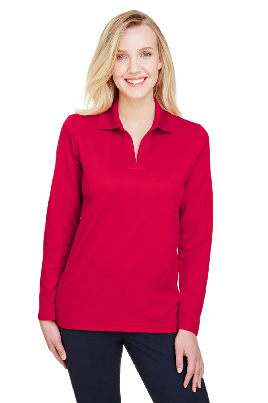 Devon & Jones Womens CrownLux Performance Moisture Wicking Long Sleeve Polo Shirt - Red