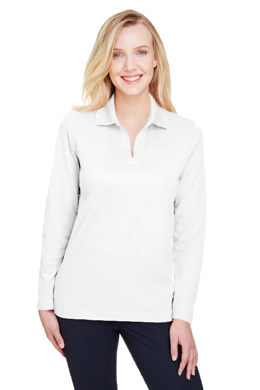 Devon & Jones Womens CrownLux Performance Moisture Wicking Long Sleeve Polo Shirt - White