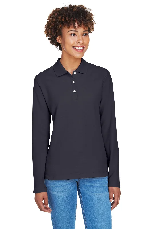 Devon & Jones Womens Long Sleeve Polo Shirt - Navy Blue