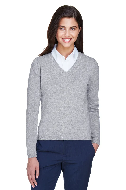 Devon & Jones Womens Wrinkle Resistant V-Neck Sweater - Heather Grey - Closeout